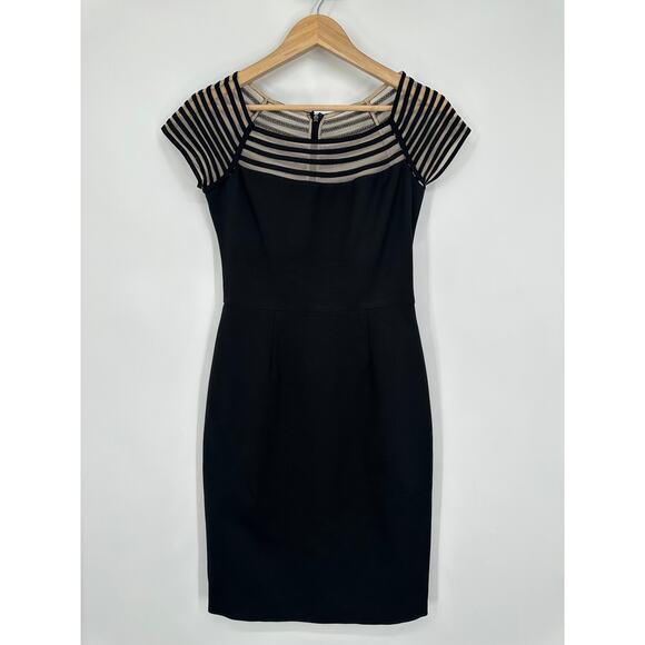 Lela Rose Silk Blend Sheath Dress Mesh Illusion Formal Cocktail Mini Knee Length - Picture 1 of 11